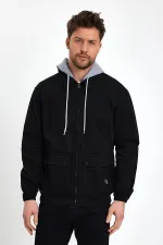 Veste en jean à capuche unisexe en coton avec col polo zippé