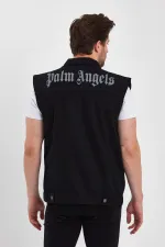 Gilet en jean à col polo imprimé texte pour homme