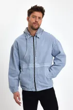 Veste en jean à capuche zippée en coton pour homme