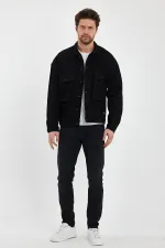 Veste en jean unisexe en coton avec col polo oversize et grandes poches