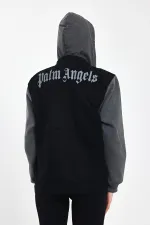 Unisex Pamuklu Yazı Baskılı Kapüşonlu Kot Ceket