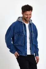 Unisex Pamuklu Büyük Cepli Oversize Kapüşonlu Kot Ceket