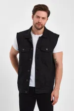 Gilet en jean classique à col polo en coton pour homme