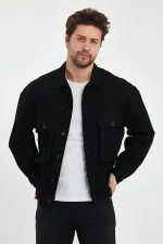 Veste en jean unisexe en coton avec col polo oversize et grandes poches