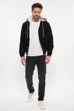 Veste en jean à capuche zippée en coton pour homme avec doublure en fourrure