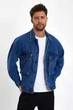 Unisex Pamuklu Büyük Cepli Oversize Polo Yaka Kot Ceket