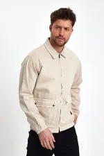 Veste en jean unisexe en coton à col polo zippé