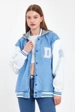 Unisex Pamuklu Kapüşonlu Oversize Kot Kolej Ceket