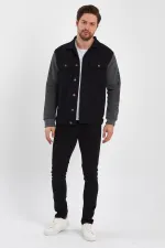 Veste en jean à col polo imprimé en coton pour homme