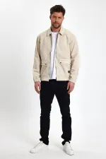 Veste en jean unisexe en coton à col polo zippé