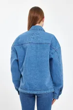 Unisex Pamuklu Büyük Cepli Oversize Polo Yaka Kot Ceket