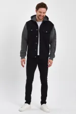 Unisex Pamuklu Yazı Baskılı Kapüşonlu Kot Ceket