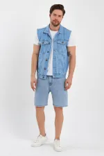 Gilet en jean classique à col polo en coton pour homme