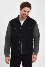 Veste en jean à col polo imprimé en coton pour homme