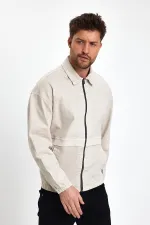 Erkek Pamuklu Fermuarlı Polo Yaka Kot Ceket