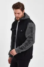 Unisex Pamuklu Yazı Baskılı Kapüşonlu Kot Ceket