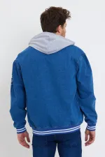 Veste universitaire en jean à capuche en coton et doublure en fourrure pour homme