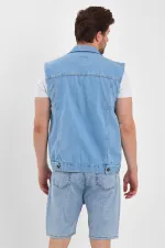 Gilet en jean classique à col polo en coton pour homme