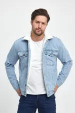 Veste en jean à col polo en coton pour homme avec doublure en fourrure