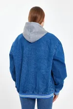 Unisex Pamuklu Kapüşonlu Oversize Kot Kolej Ceket