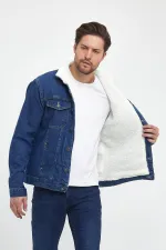 Veste en jean à col polo en coton pour homme avec doublure en fourrure