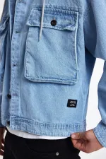 Unisex Pamuklu Büyük Cepli Oversize Kapüşonlu Kot Ceket