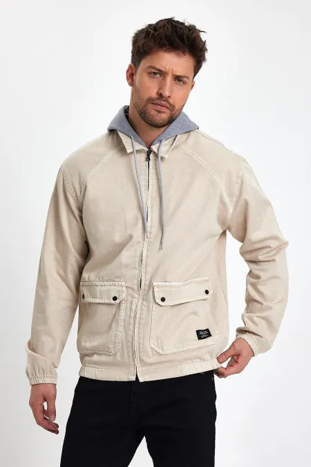 Veste en jean à capuche unisexe en coton avec col polo zippé