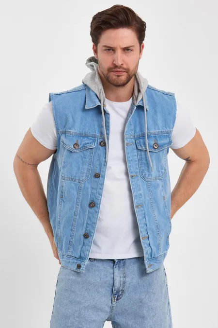 Gilet en jean à capuche classique en coton pour homme