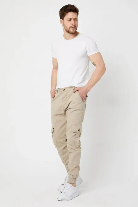Erkek Paçası Lastikli Esnek Kargo Cepli Pantolon