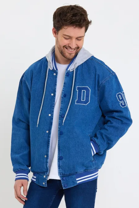 Unisex Pamuklu Kapüşonlu Oversize Kot Kolej Ceket