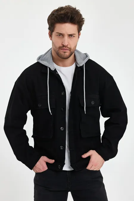 Veste en jean unisexe à capuche oversize en coton avec grandes poches