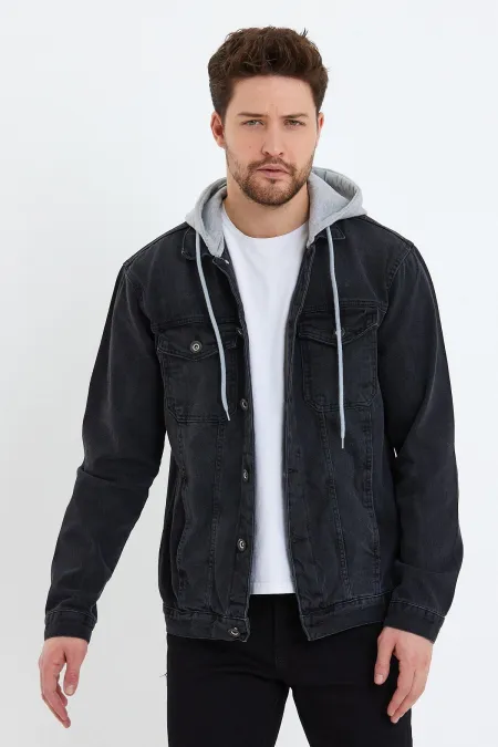 Veste en jean à capuche en coton pour homme