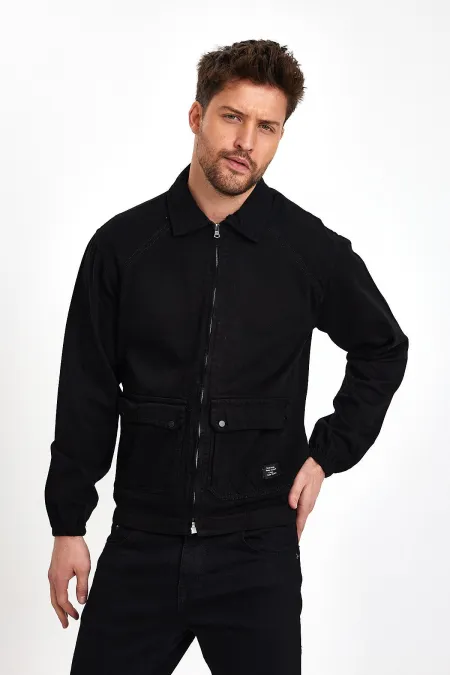 Veste en jean unisexe en coton à col polo zippé