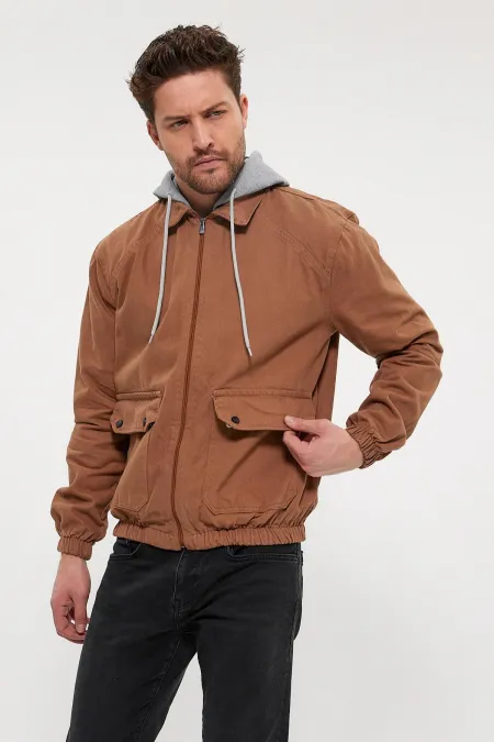 Veste en jean à capuche unisexe en coton avec col polo zippé