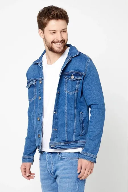 Veste en jean à col polo en coton pour homme