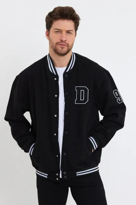 Veste universitaire surdimensionnée en denim et coton unisexe