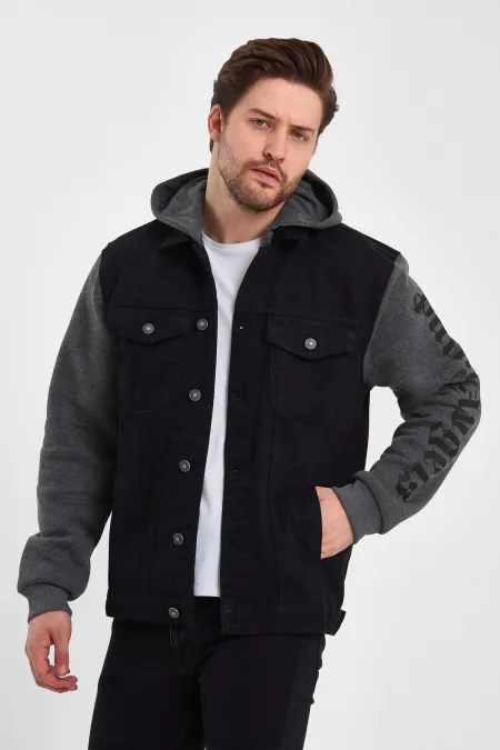 Veste en jean à capuche unisexe en coton avec texte imprimé