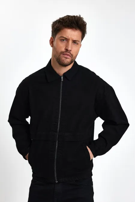 Veste en jean à col polo zippé en coton pour homme