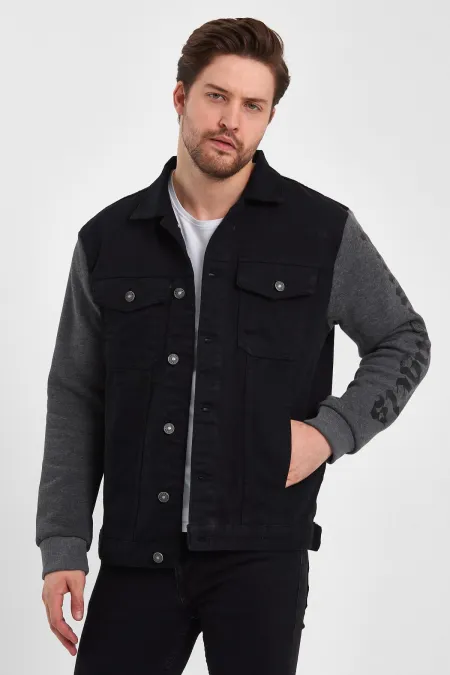 Veste en jean à col polo imprimé en coton pour homme