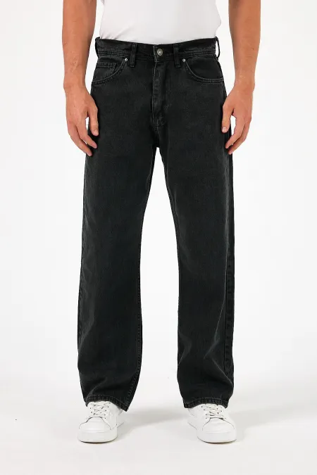 Jean baggy taille haute en coton pour homme