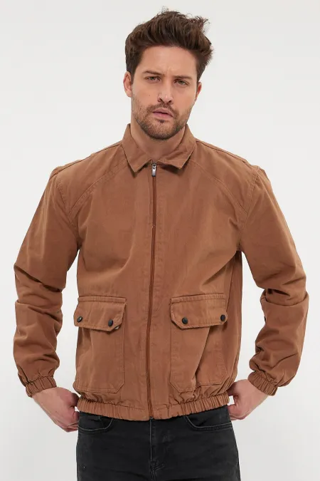 Veste en jean unisexe en coton à col polo zippé