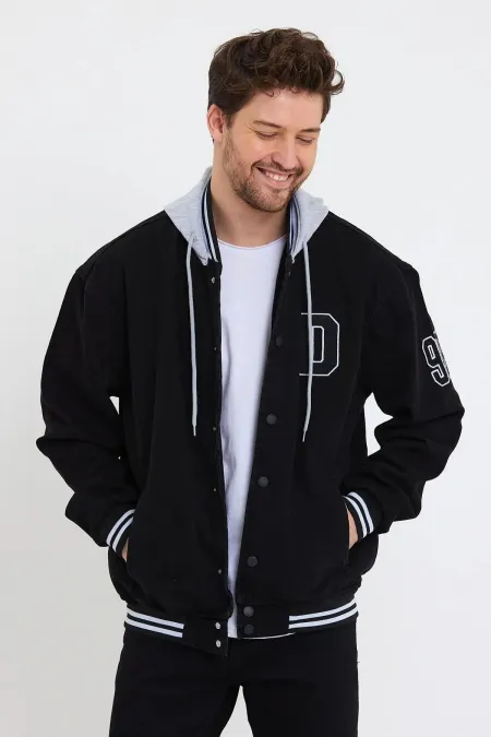 Unisex Pamuklu Kapüşonlu Oversize Kot Kolej Ceket