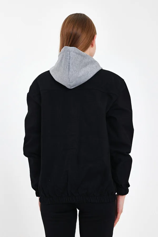 Veste en jean à capuche unisexe en coton avec col polo zippé