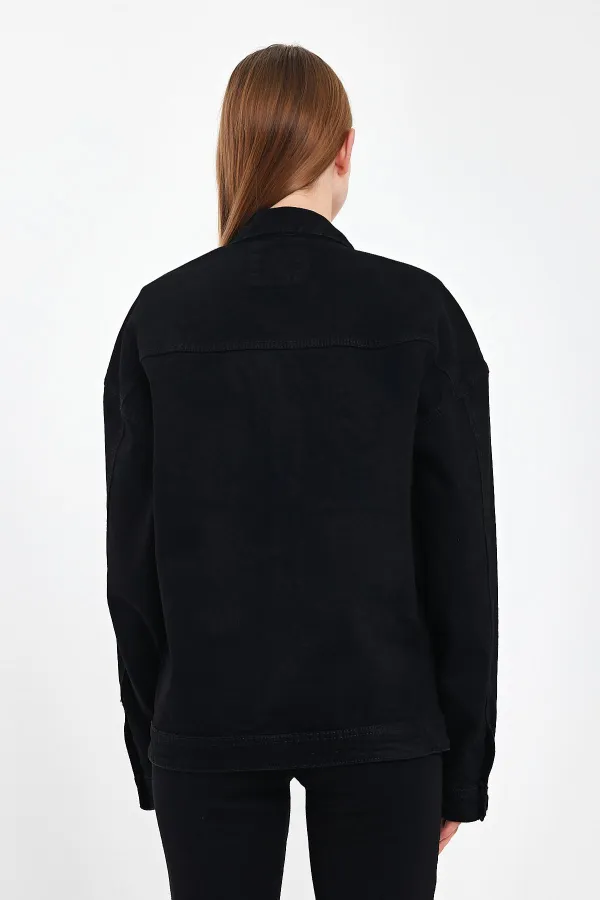 Veste en jean unisexe en coton avec col polo oversize et grandes poches