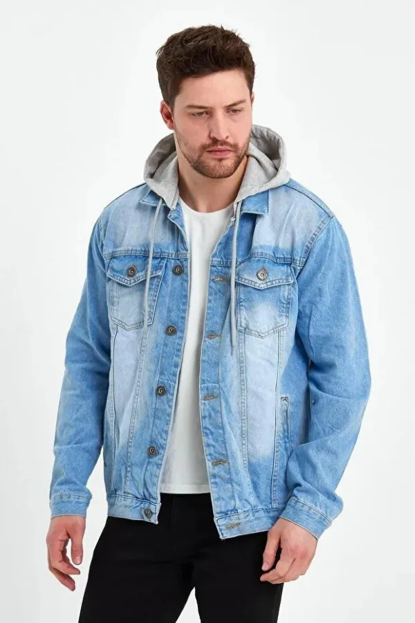 Veste en jean à capuche en coton pour homme