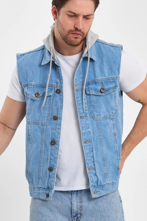 Gilet en jean à capuche classique en coton pour homme