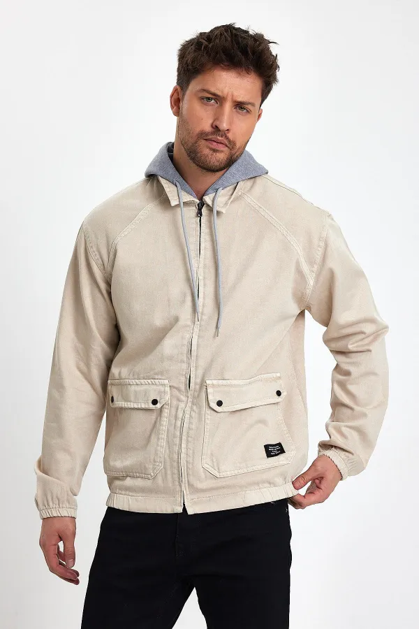 Veste en jean à capuche unisexe en coton avec col polo zippé