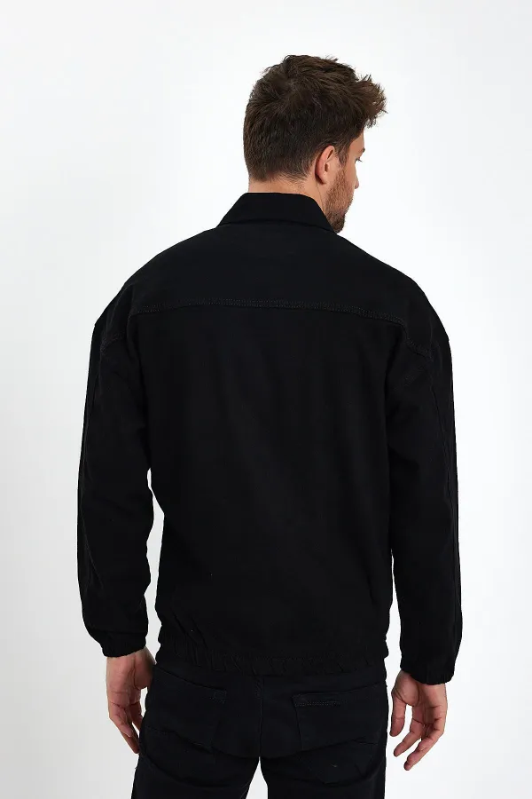 Erkek Pamuklu Fermuarlı Polo Yaka Kot Ceket