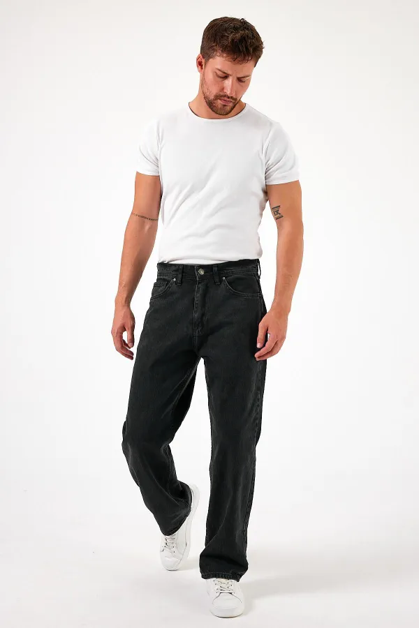 Jean baggy taille haute en coton pour homme