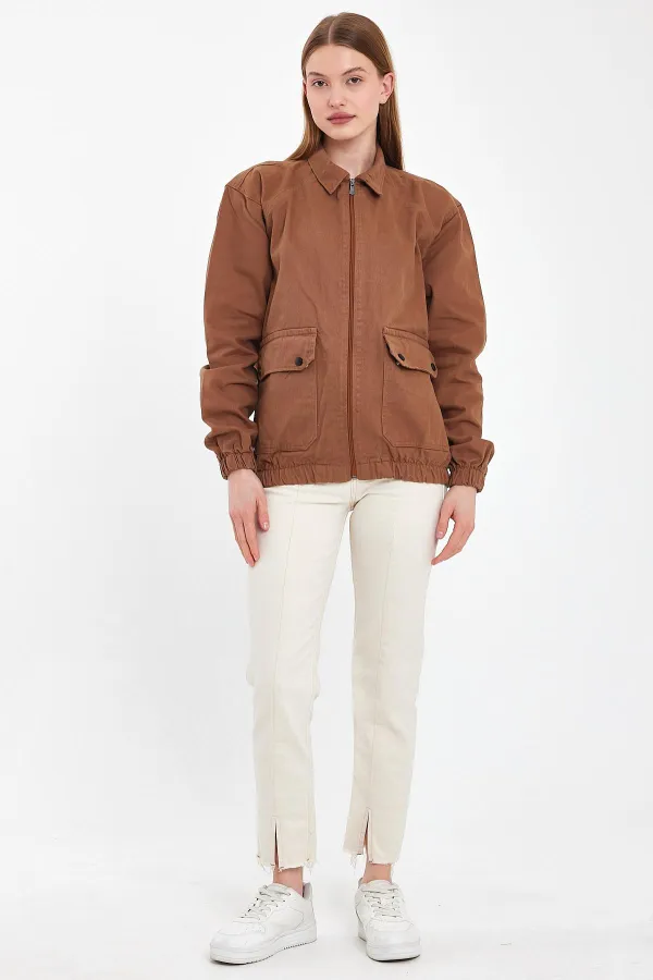 Veste en jean unisexe en coton à col polo zippé